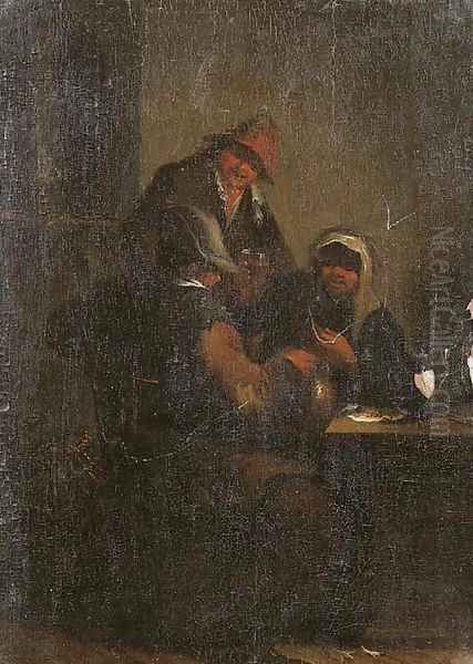 Peasants in an interior Oil Painting by Adriaen Jansz. Van Ostade