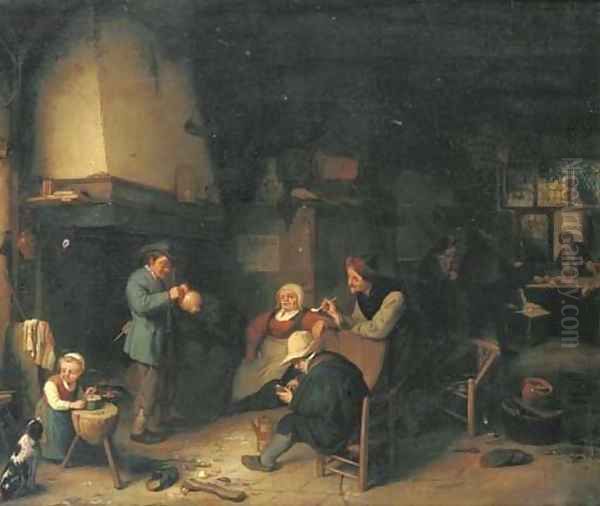 Peasants smoking and drinking in an inn Oil Painting by Adriaen Jansz. Van Ostade