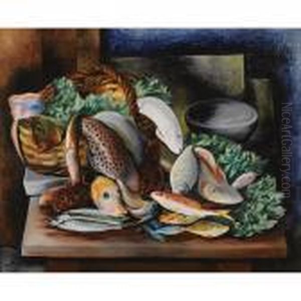 Aux Poissons Oil Painting by Moise Kisling