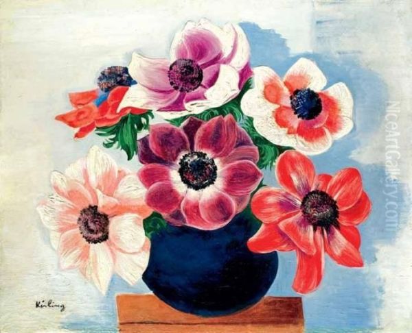 Bouquet D'anemones Dans Un Vase Oil Painting by Moise Kisling