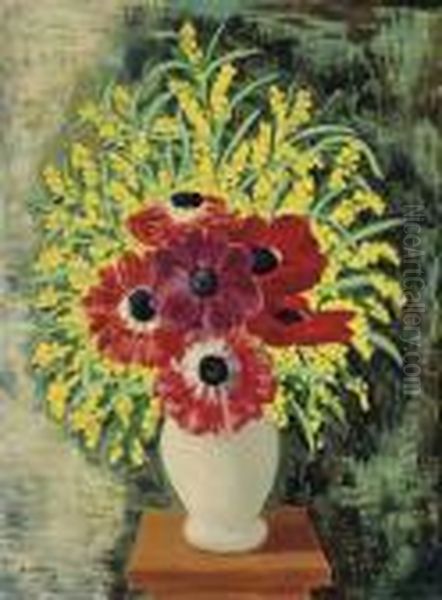 Anemones Et Mimosas Oil Painting by Moise Kisling