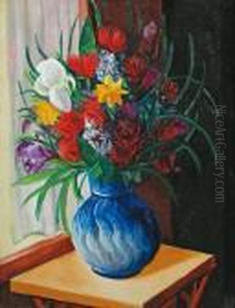 Bouquet Au Vase Bleu Oil Painting by Moise Kisling