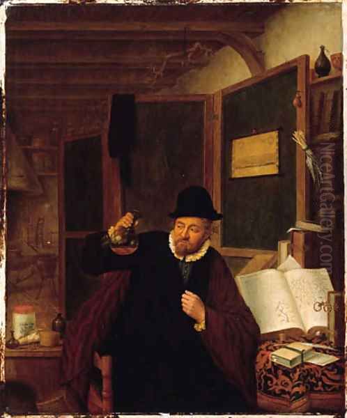 A piskijker in his study Oil Painting by Adriaen Jansz. Van Ostade