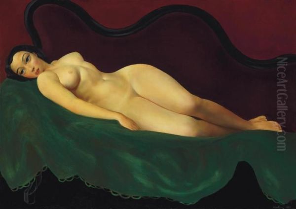 Grand Nu Au Canape Oil Painting by Moise Kisling