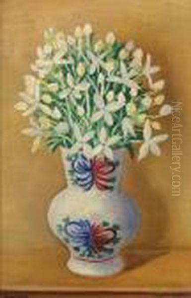 Bouquet De Fleurs Au Vase Blanc Oil Painting by Moise Kisling