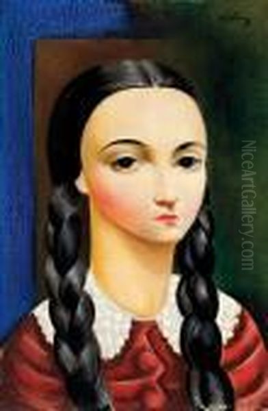 Jeune Fille Aux Nattes Oil Painting by Moise Kisling