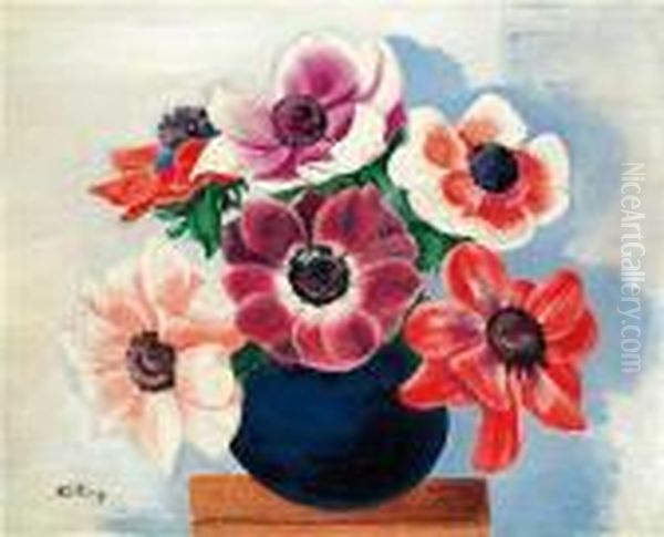 Bouquet D'anemone Dans Un Vase Oil Painting by Moise Kisling