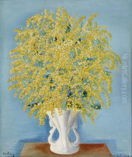 Bouquet De Mimosas Oil Painting by Moise Kisling