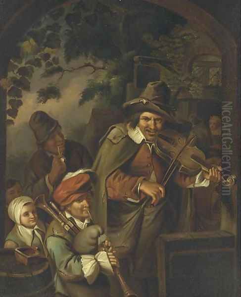 Musicians outside a tavern Oil Painting by Adriaen Jansz. Van Ostade