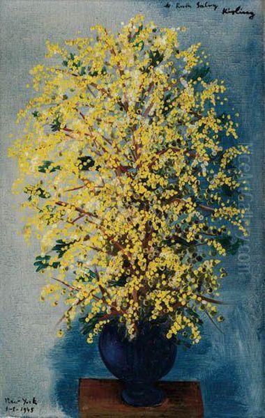 Bouquet De Mimosas Oil Painting by Moise Kisling