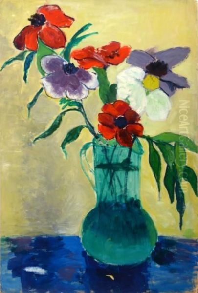 Untitled (still Life With Pitcher Of Flowers) Oil Painting by Moise Kisling