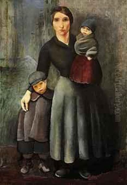 La Mere Et Ses Enfants Oil Painting by Moise Kisling