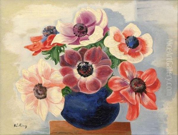 Bouquet D'anemones Dans Un Vase Oil Painting by Moise Kisling