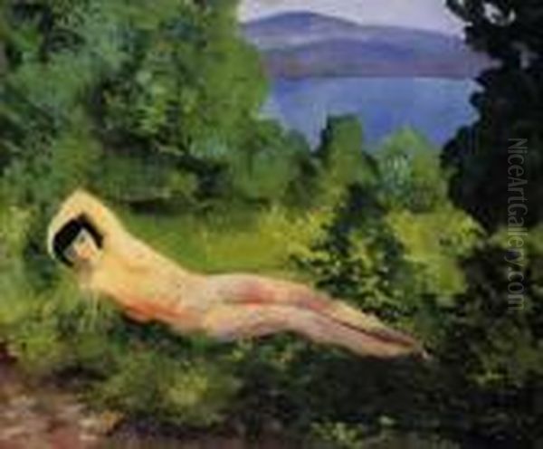 Nu Couche Dans Les Feuillages, St. Tropez Oil Painting by Moise Kisling