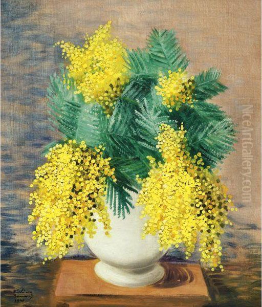 Bouquet De Mimosas Oil Painting by Moise Kisling