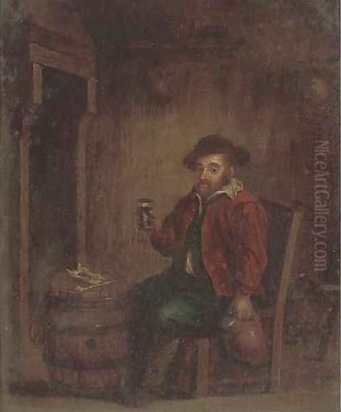 A boor drinking in an interior Oil Painting by Adriaen Jansz. Van Ostade