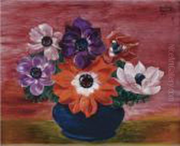 Bouquet D'anemones Oil Painting by Moise Kisling