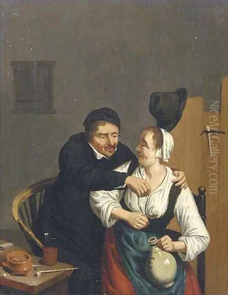 A peasant couple in a tavern Oil Painting by Adriaen Jansz. Van Ostade