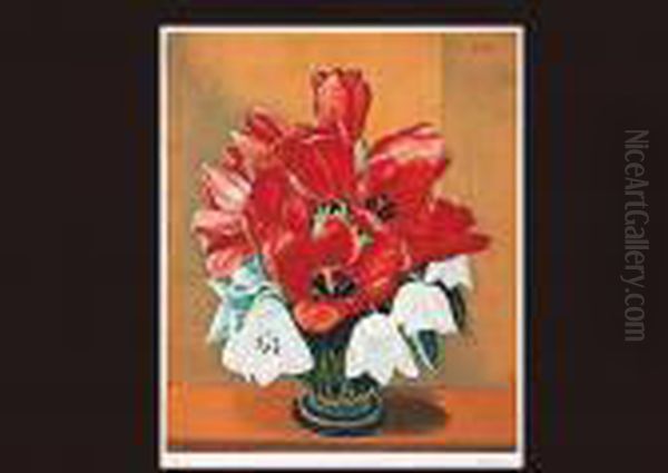 Red Flowers Oil Painting by Moise Kisling