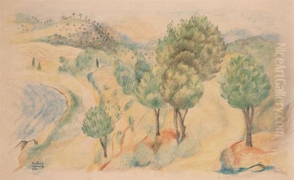 Paysage De Sanary Oil Painting by Moise Kisling