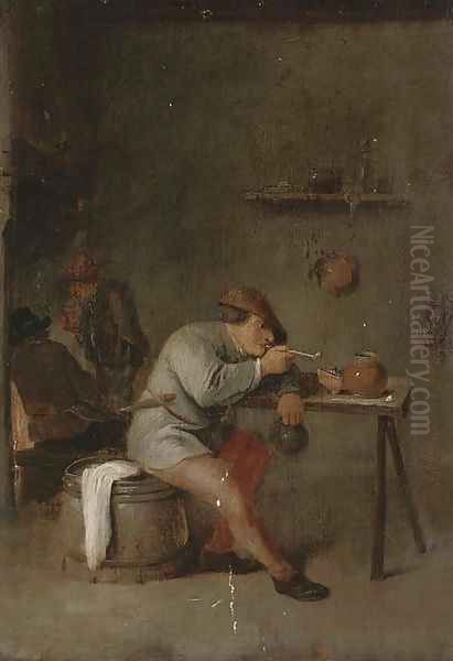 A smoking man in an interior Oil Painting by Adriaen Jansz. Van Ostade