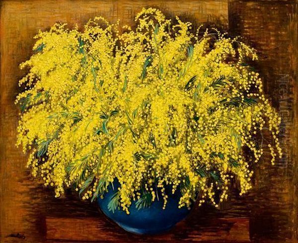 Mimosas Oil Painting by Moise Kisling