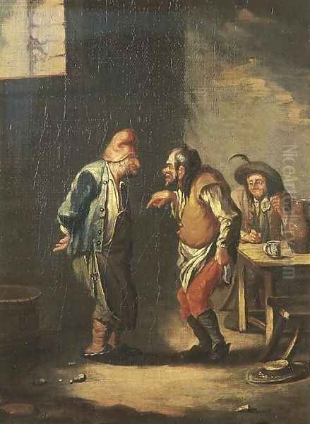 Boors conversing and smoking in an inn Oil Painting by Adriaen Jansz. Van Ostade