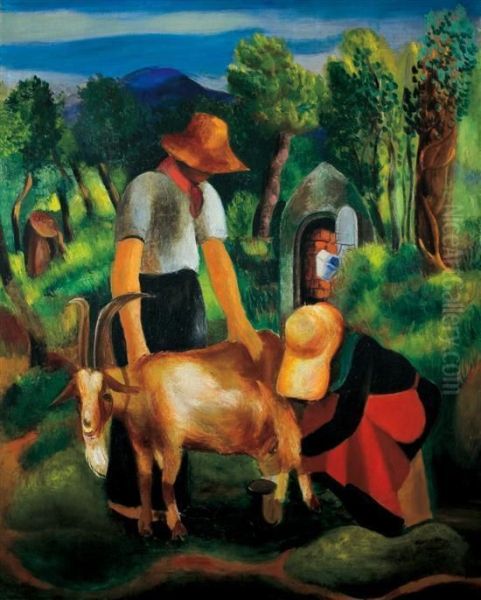 La Traite Oil Painting by Moise Kisling