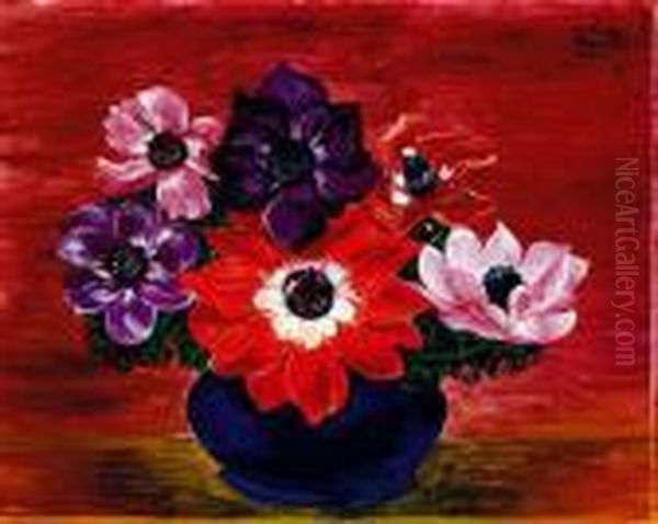 Bouquet D'anemones Oil Painting by Moise Kisling