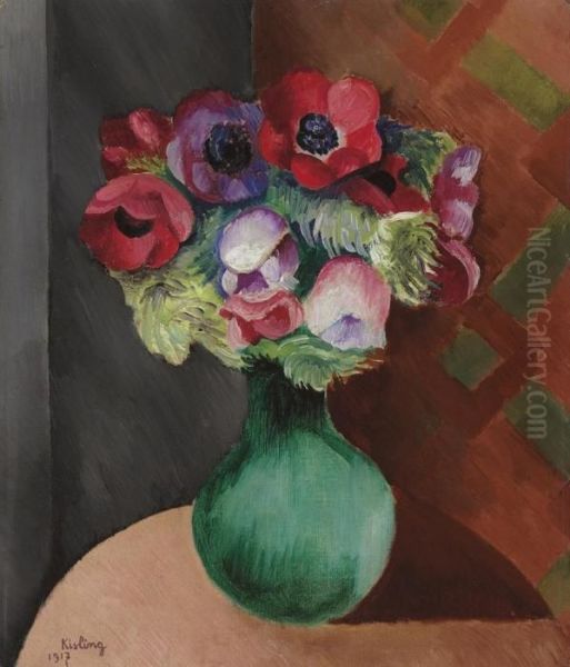 Anemones Oil Painting by Moise Kisling