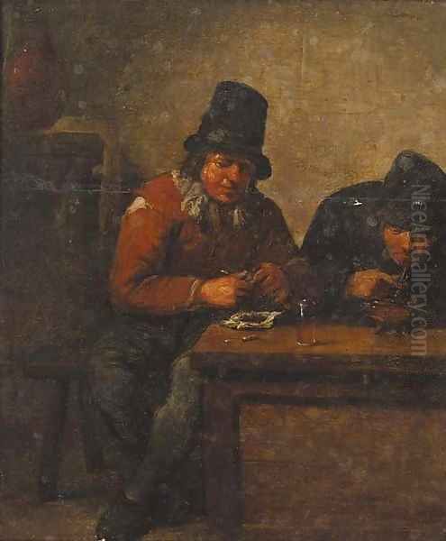 Boors smoking in an interior Oil Painting by Adriaen Jansz. Van Ostade