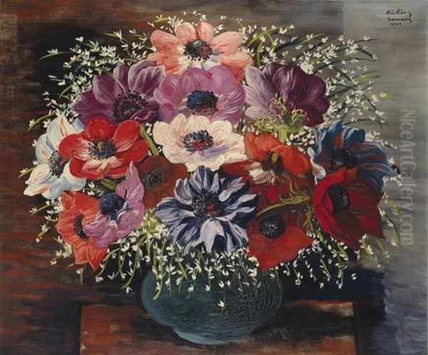 Vase Of Poppies Oil Painting by Moise Kisling