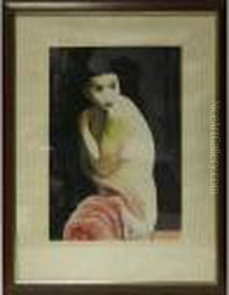 Nu Au Drape Rose Oil Painting by Moise Kisling