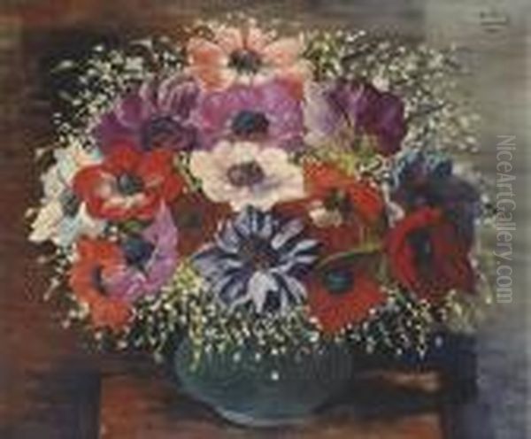 Le Vase D'anemones Oil Painting by Moise Kisling