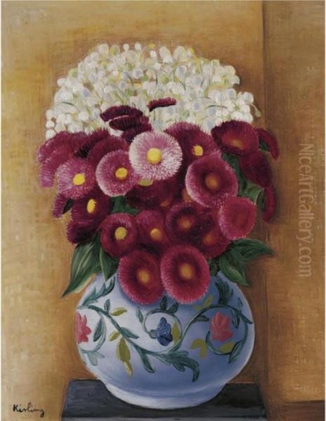 Fleurs Sur Fond Jaune Oil Painting by Moise Kisling