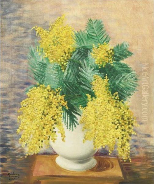 Bouquet De Mimosas Oil Painting by Moise Kisling