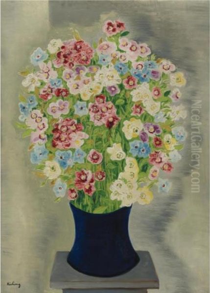 Bouquet Au Vase Bleu Oil Painting by Moise Kisling