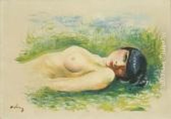 Nu Allong Sur L'herbe Oil Painting by Moise Kisling