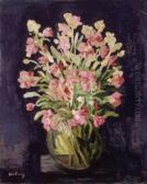 Vase Of Flowers Oil Painting by Moise Kisling