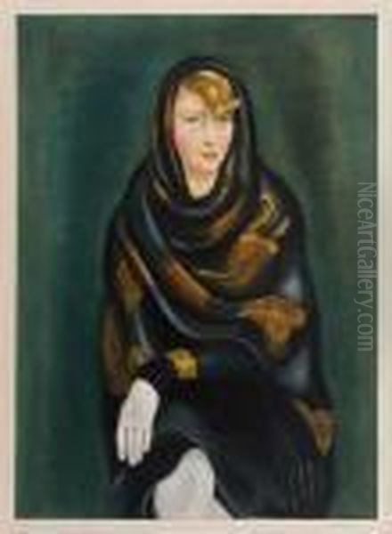 Femme En Robe Noir Oil Painting by Moise Kisling