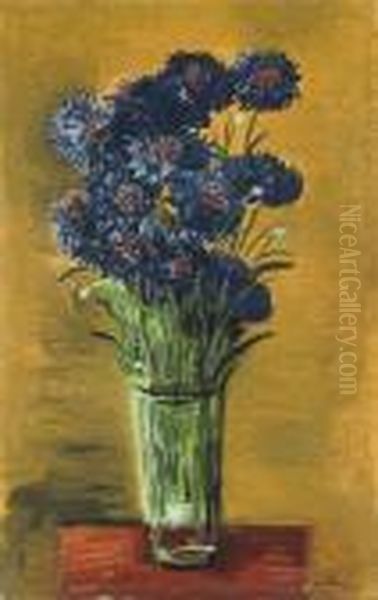 Bouquet De Fleurs Bleues Oil Painting by Moise Kisling