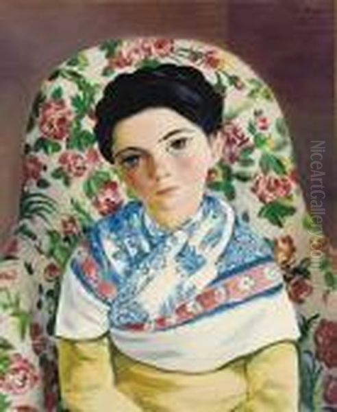 Buste De Jeune Fille Au Chale Fleuri Oil Painting by Moise Kisling