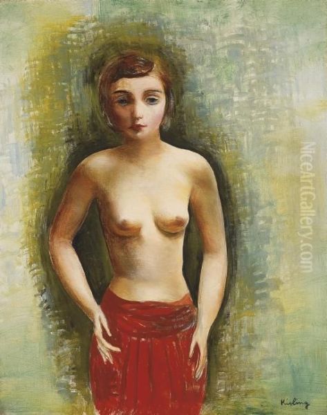 Nu Debout A La Jupe Rouge Oil Painting by Moise Kisling