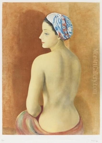 Nu Assis Au Turban. 578 X 425 Oil Painting by Moise Kisling