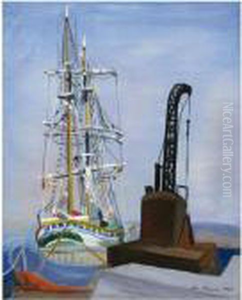 Bateau Et Grue A La Seyne Oil Painting by Moise Kisling