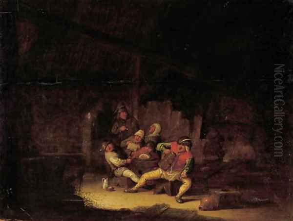 Boors drinking and smoking in an inn Oil Painting by Adriaen Jansz. Van Ostade