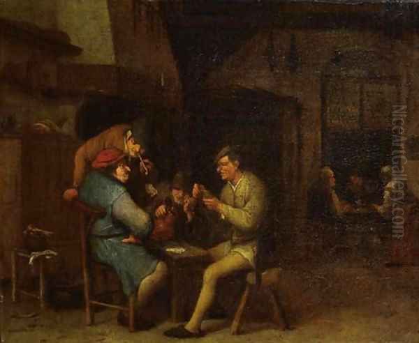 Boors playing at cards in a tavern Oil Painting by Adriaen Jansz. Van Ostade