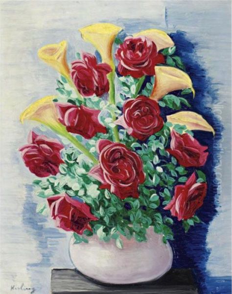 Roses Et Arums Oil Painting by Moise Kisling