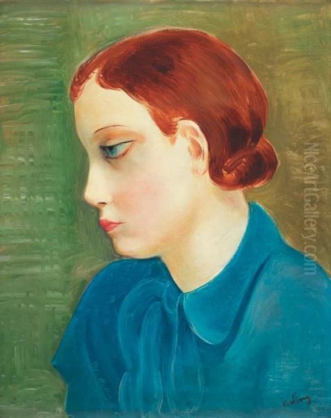 Portrait Au Corsage Bleu by Moise Kisling