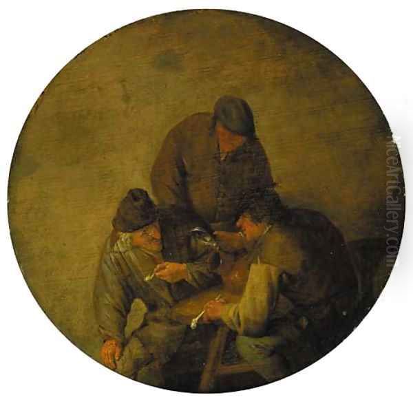 Three boors smoking and drinking in an inn Oil Painting by Adriaen Jansz. Van Ostade